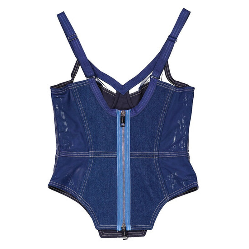 Corset jeans escuro de lona para mulheres