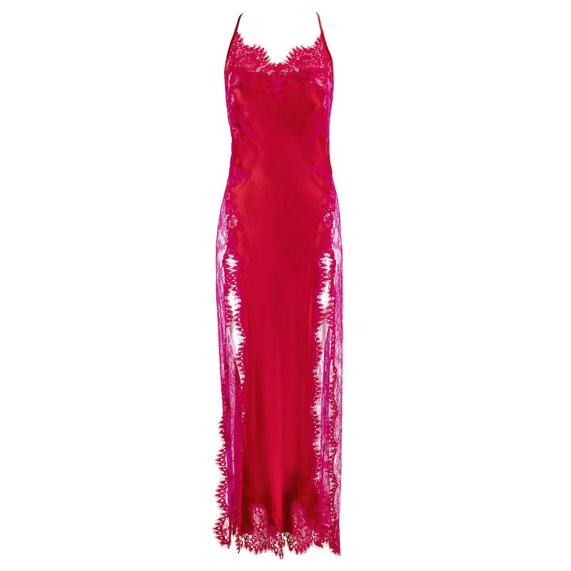 Lingerie Noturna Babydoll longo de Seda e Renda LHeure Venue Brooke Magenta