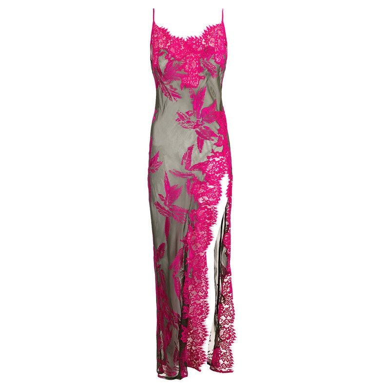 Lingerie Noturna Babydoll longo de Seda e Renda LHeure Venue Barbara Magenta