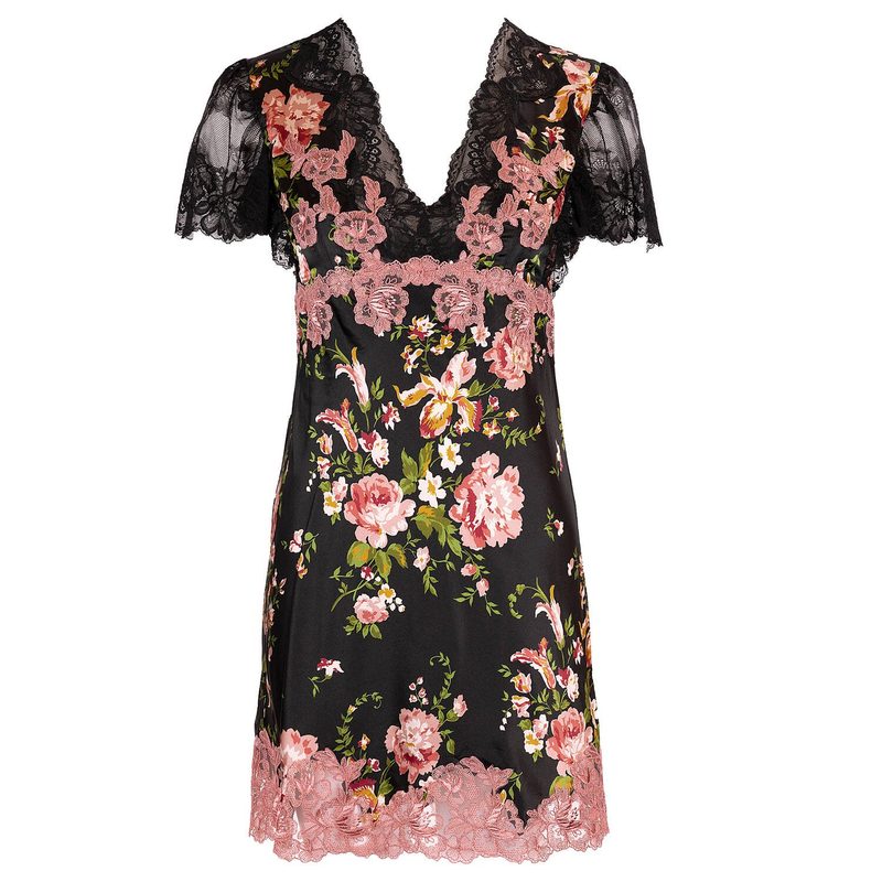 Lingerie Noturna Babydoll de Seda manga curta Minuit Ardent Bernadette Imprimé FleurBuvard