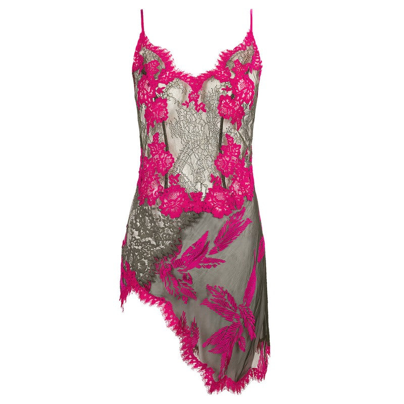 Lingerie Noturna Babydoll de Seda e Renda com amarração nas costas LHeure Venue Barbara Magenta