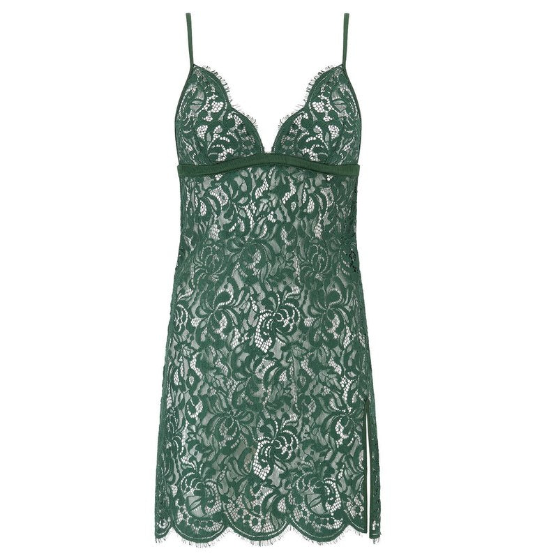 Lingerie Noturna Babydoll de Renda Isara Verde Profundo