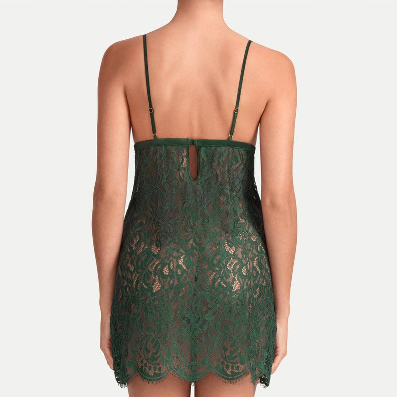 Lingerie Noturna Babydoll de Renda Isara Verde Profundo