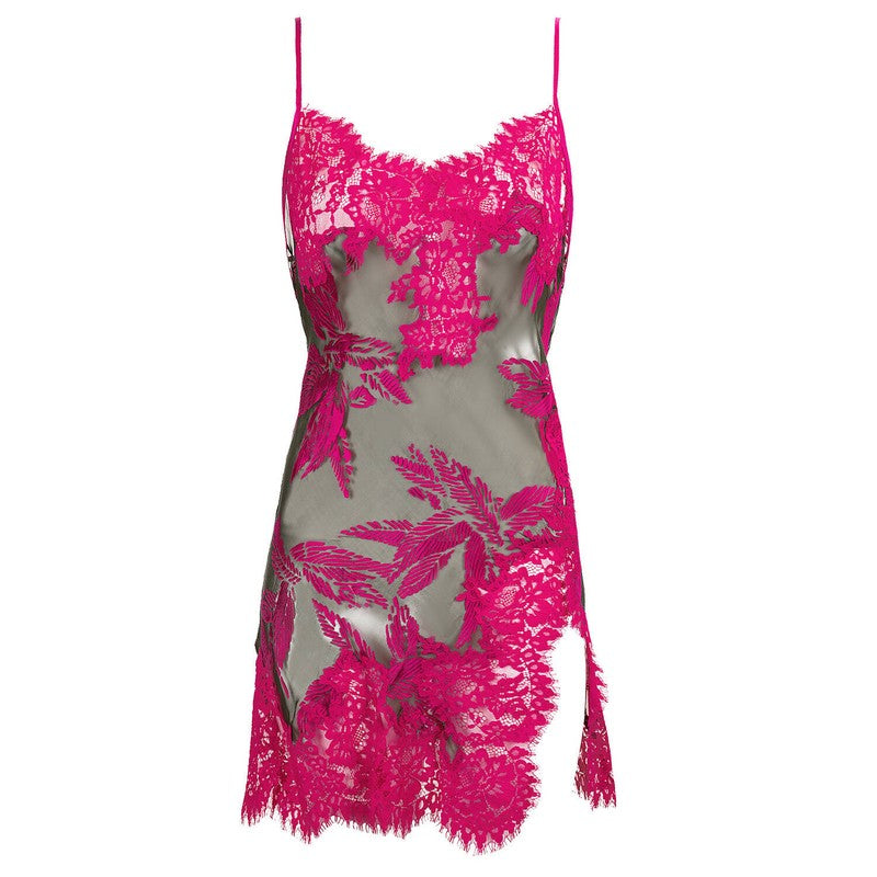 Lingerie Noturna Babydoll de Seda e Renda LHeure Venue Barbara Magenta