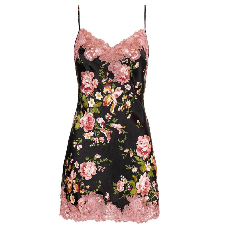 Lingerie Noturna Babydoll de Seda com costas abertas Minuit Ardent Bernadette Imprimé FleurBuvard