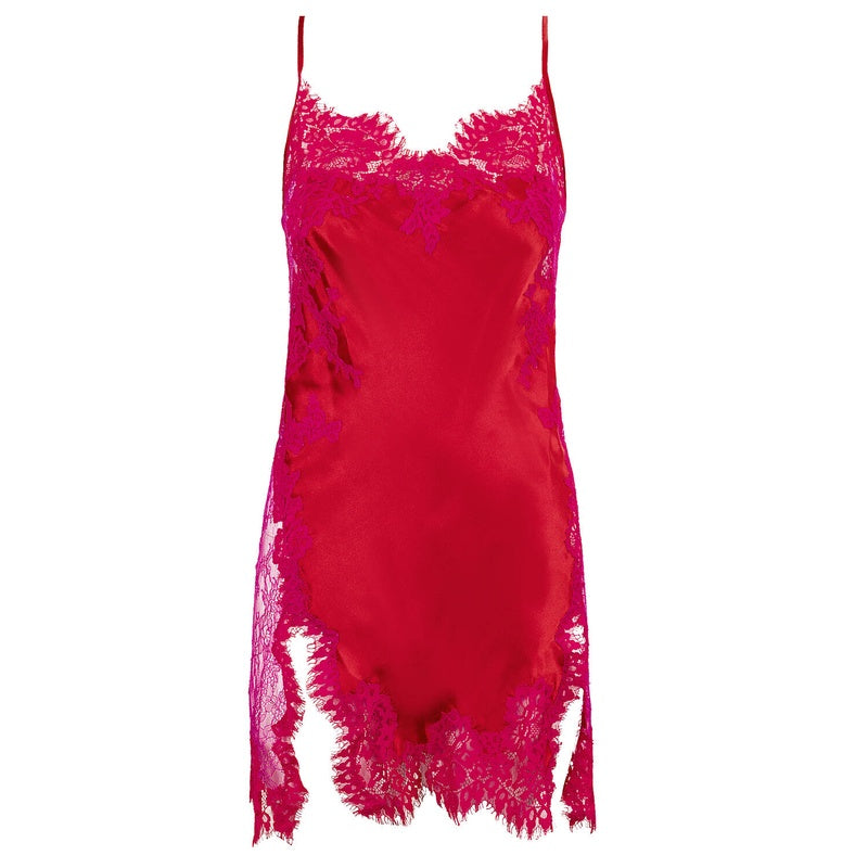 Lingerie Noturna Babydoll de Seda e Renda com costas abertas LHeure Venue Brooke Magenta