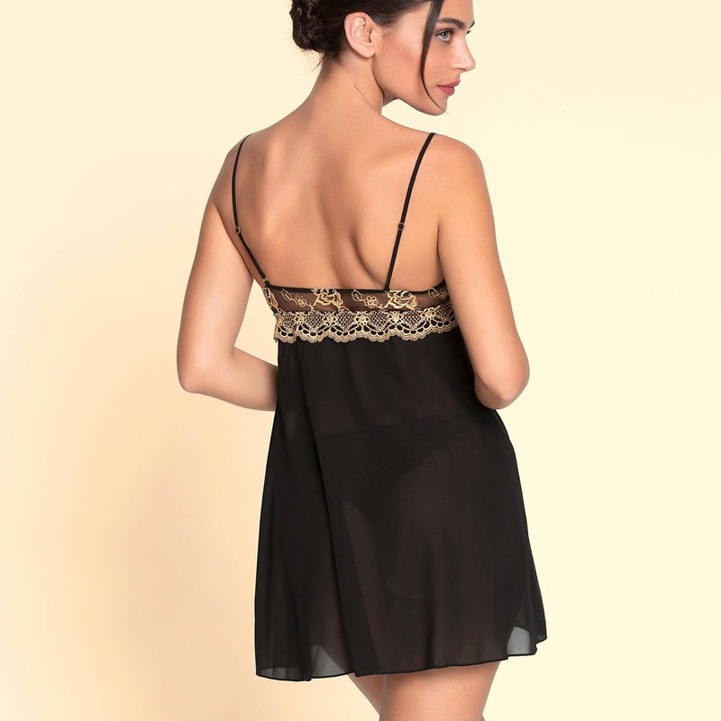 Lingerie Noturna Babydoll de Seda Sublime En Or Noir Éclat