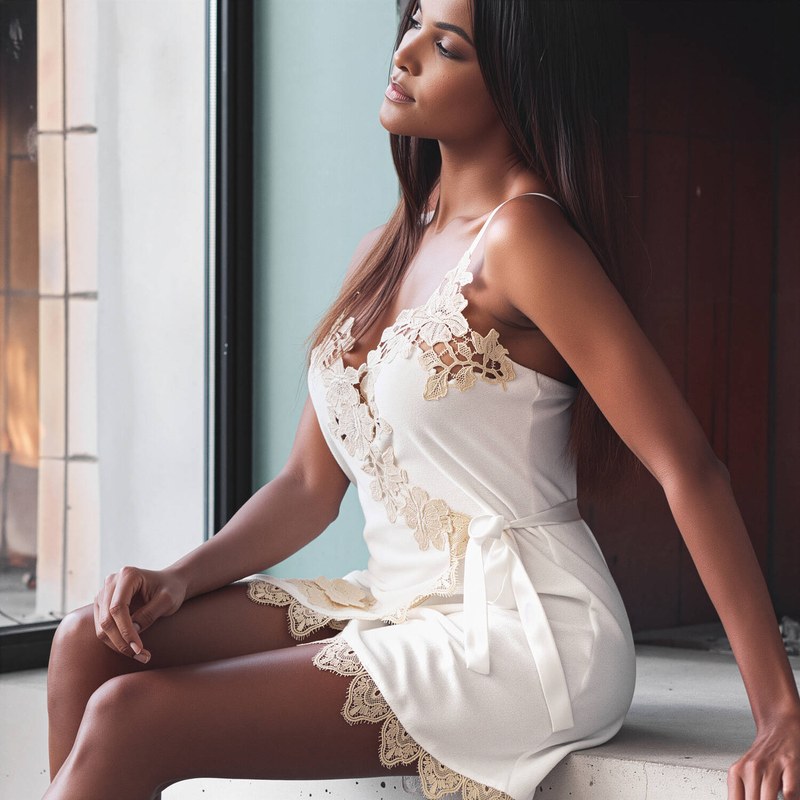 Lingerie Noturna Babydoll em tecido felpudo de algodão Aube Céleste Bianca Nude