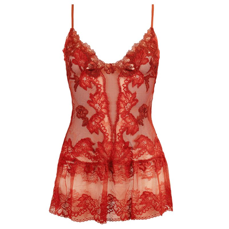 Lingerie Noturna Babydoll arrastão com costas abertas Minuit Ardent Bonnie Rubis