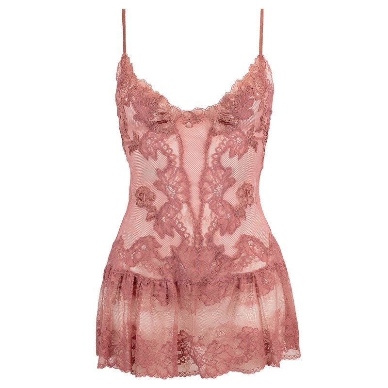 Lingerie Noturna Babydoll com costas abertas em rede arrastão Minuit Ardent Bonnie Buvard
