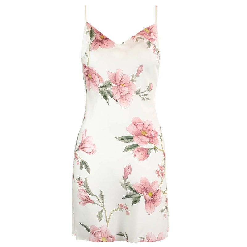 Lingerie Noturna Babydoll de Seda Vivianne Imprimé Fleurs
