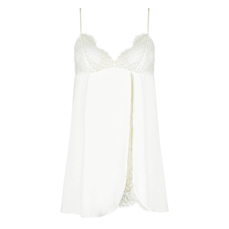 Lingerie Noturna Babydoll de Seda e Renda Bellissime Amour Ecru Nacre