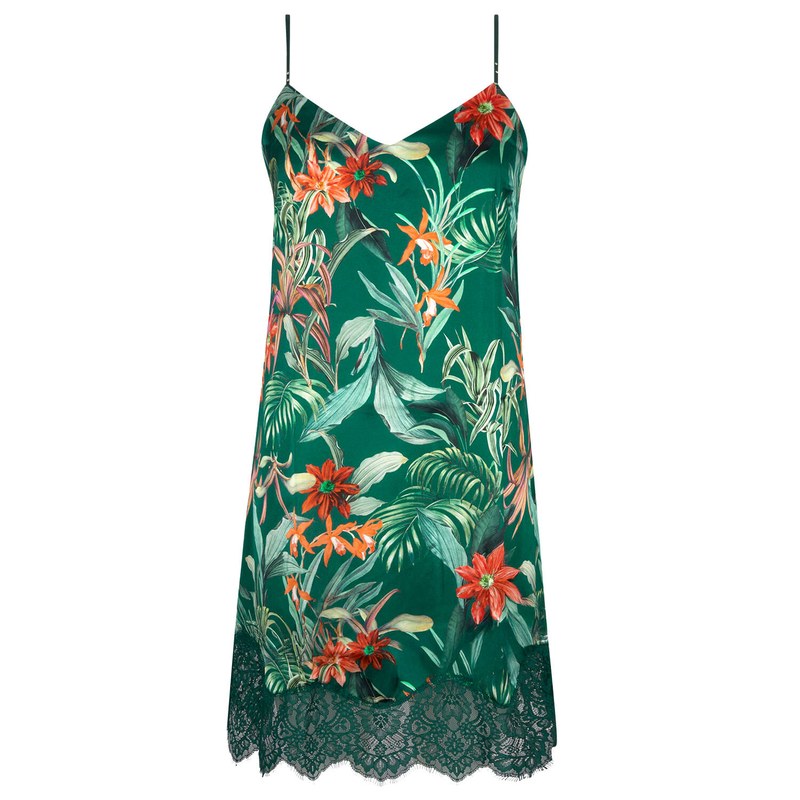 Lingerie Noturna Babydoll de Seda Tropique En Fleurs Nature Tropic