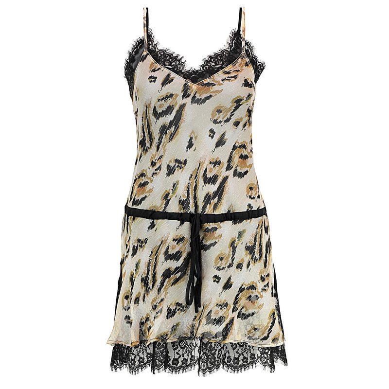 Lingerie Noturna Babydoll de Seda e Renda Ambre Imprimé Panthère