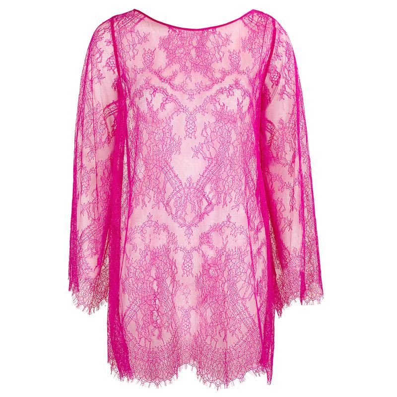 Lingerie Noturna Babydoll de Renda de manga comprida LHeure Venue Brooke Magenta