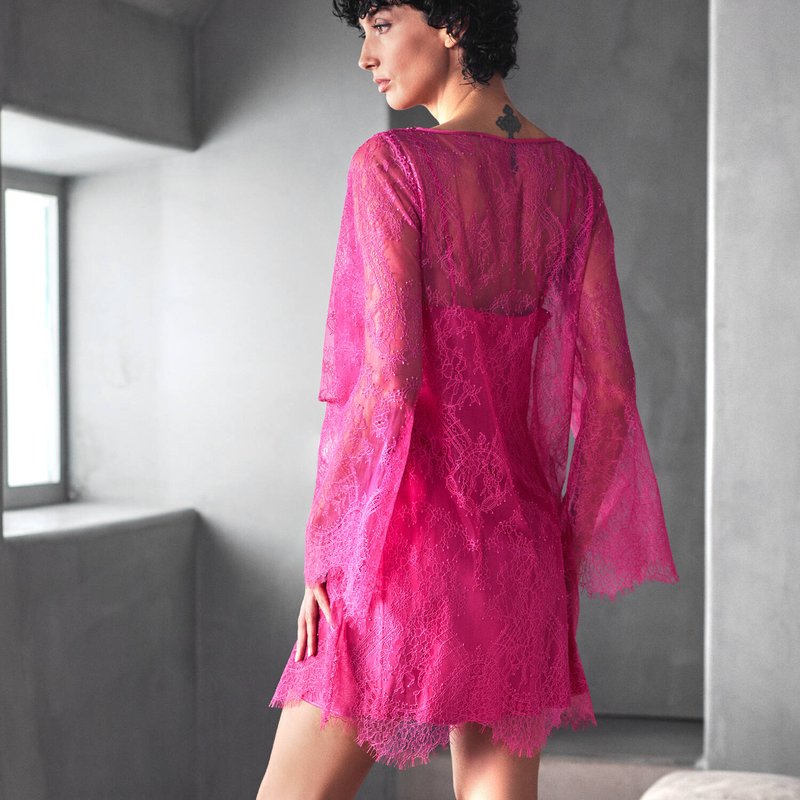 Lingerie Noturna Babydoll de Renda de manga comprida LHeure Venue Brooke Magenta
