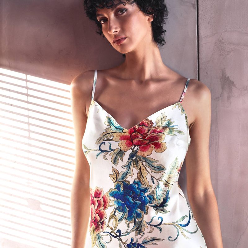 Lingerie Noturna Babydoll de Seda Aube Céleste Beverly Imprimé Floral