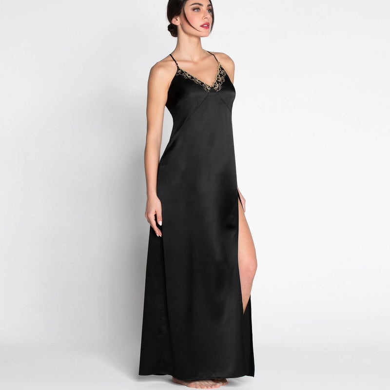 Lingerie Noturna Babydoll longo de Seda Éblouissante Icône Or Nuit