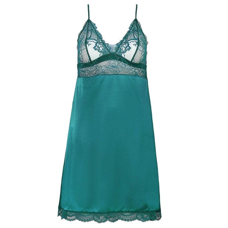 Lingerie Noturna Babydoll de Seda Sublime en Dentelle Vert Princesse