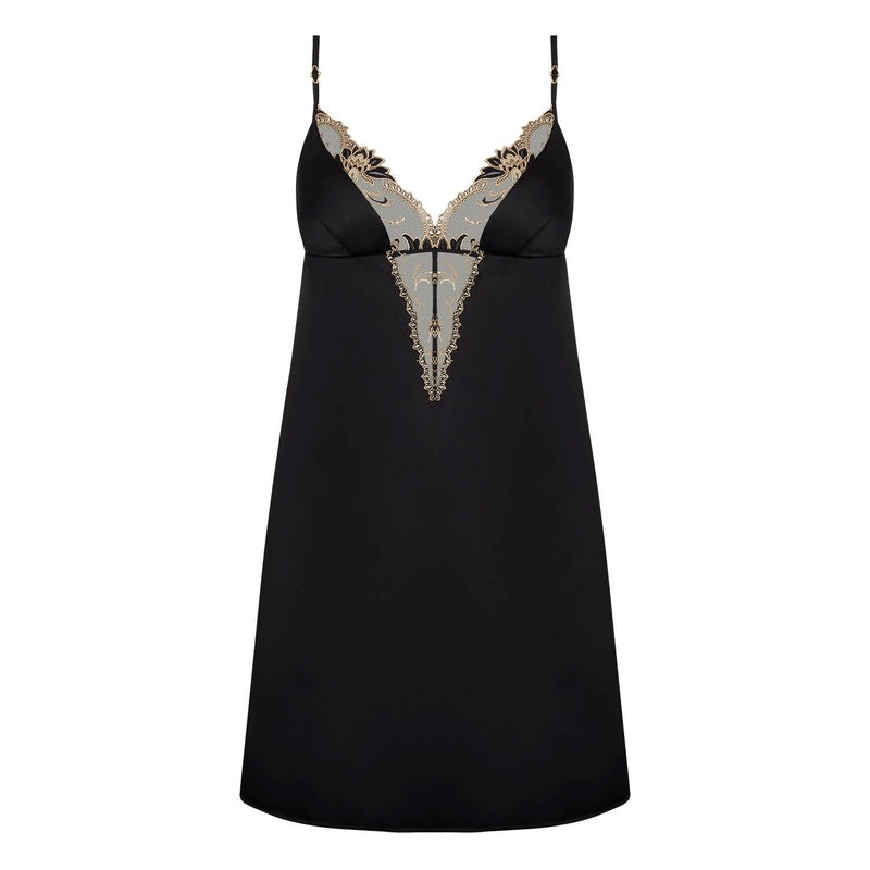 Lingerie Noturna Babydoll Silk Plunge Éblouissante Icône Or Nuit