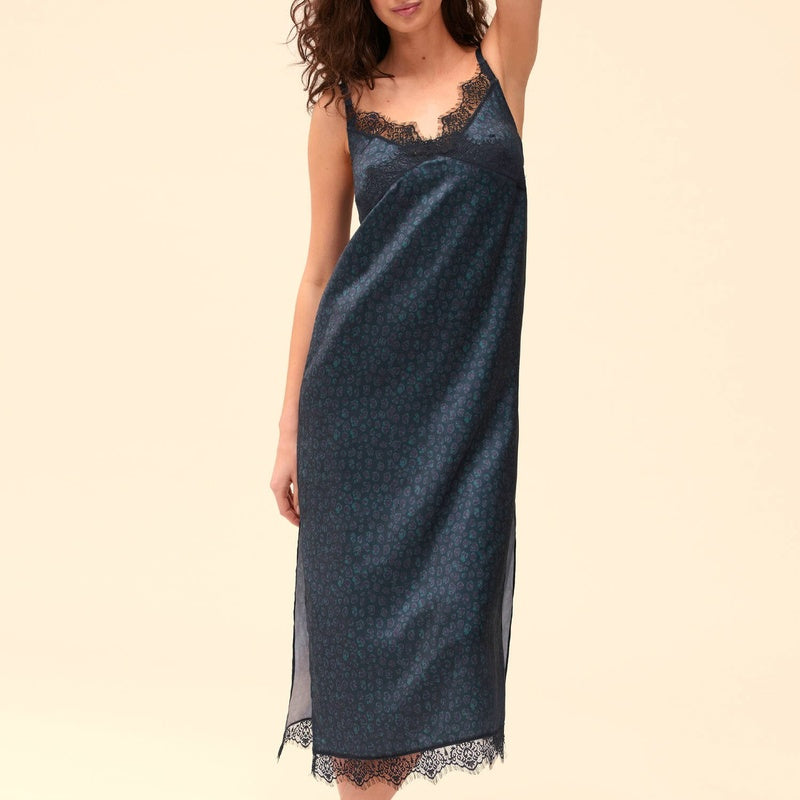 Lingerie Noturna Babydoll longo de cetim Satin Secrets Bleu féline