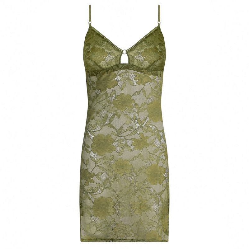 Lingerie Noturna Babydoll de Renda Seduction Dentelle Rebelle Vert Mousse