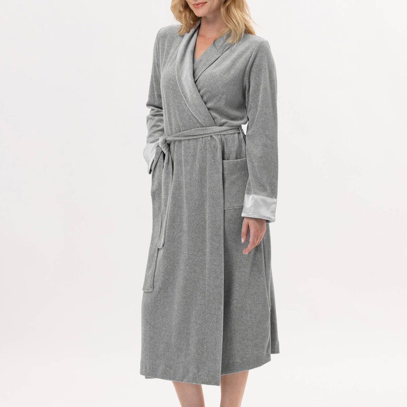 Roupão e Peignoir longo em veludo Essentiel Gris Chiné