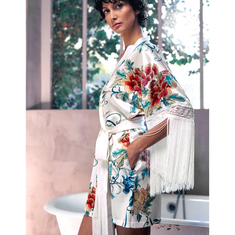 Roupão e Peignoir Negligée de Seda Aube Céleste Beverly Imprimé Floral