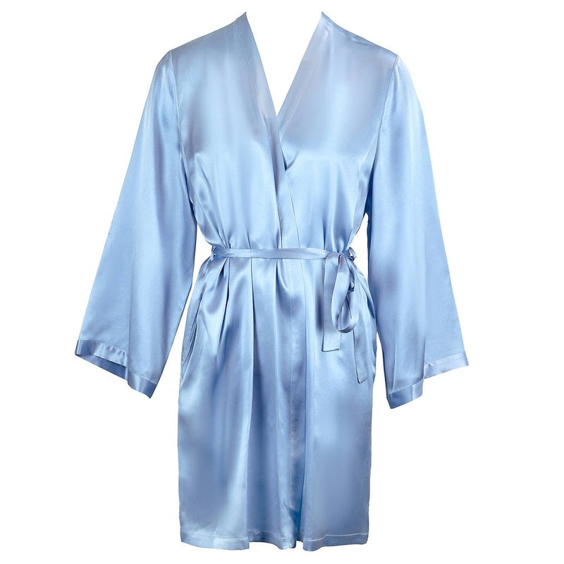 Roupão e Peignoir Negligee de Seda Soie Unie Ciel