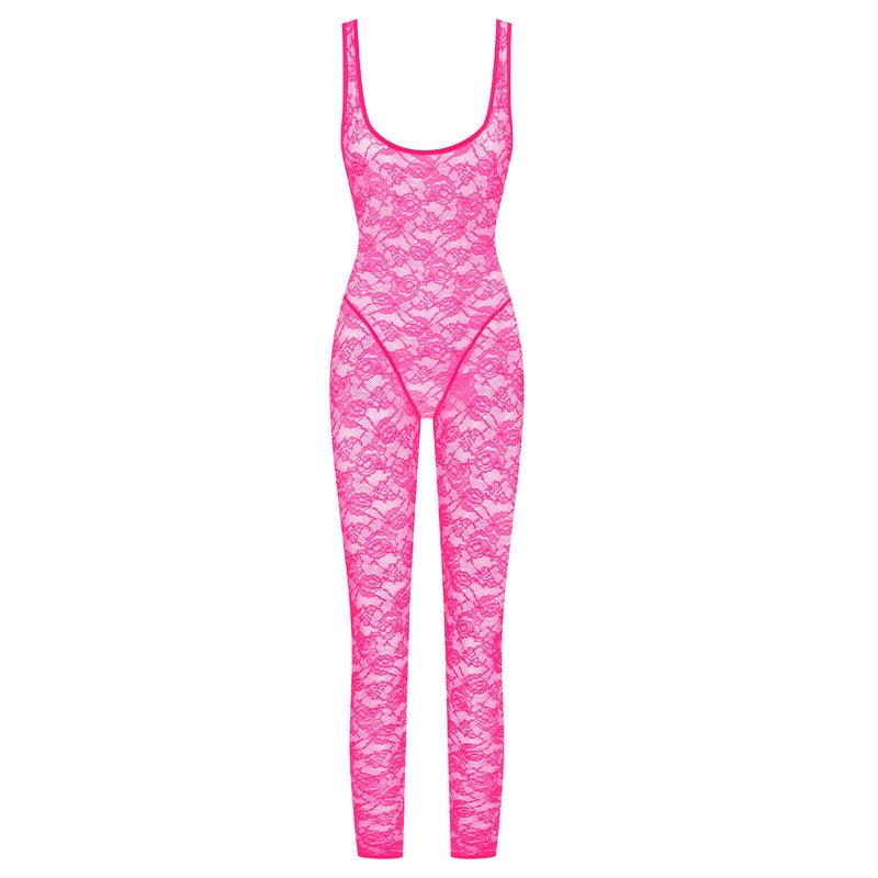 Macacão de Renda Flashback Néon Rose Fluo