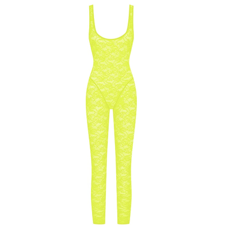 Macacão de Renda Flashback Néon Jaune Fluo