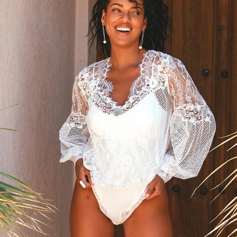 Body de Renda manga comprida Angèle Nude