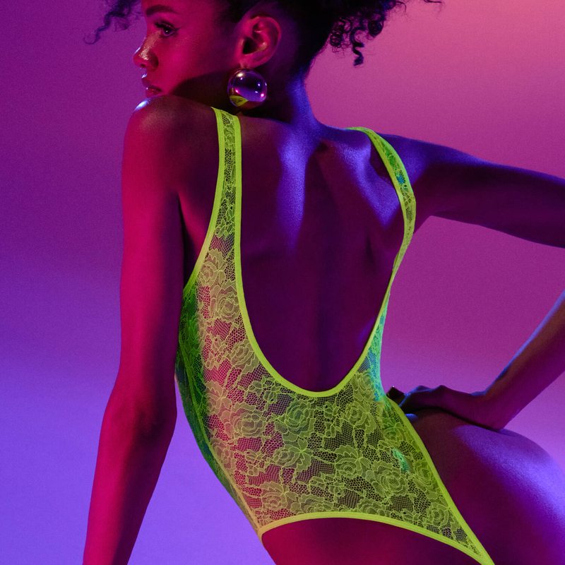 Body Fio Dental de Renda Flashback Néon Jaune Fluo