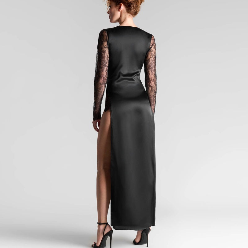 Vestido longo de Seda com fenda Rendez-vous
