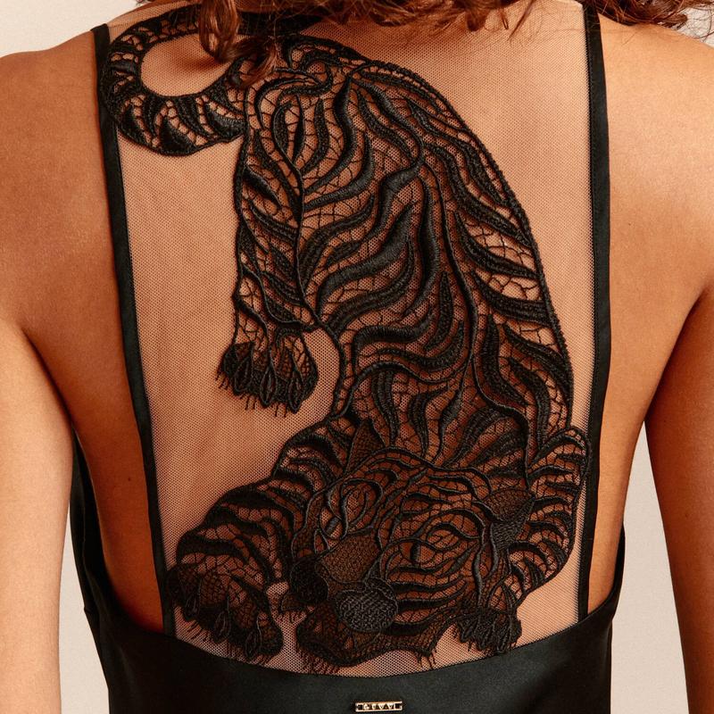 Lingerie Noturna Vestido longo de Seda Bengala