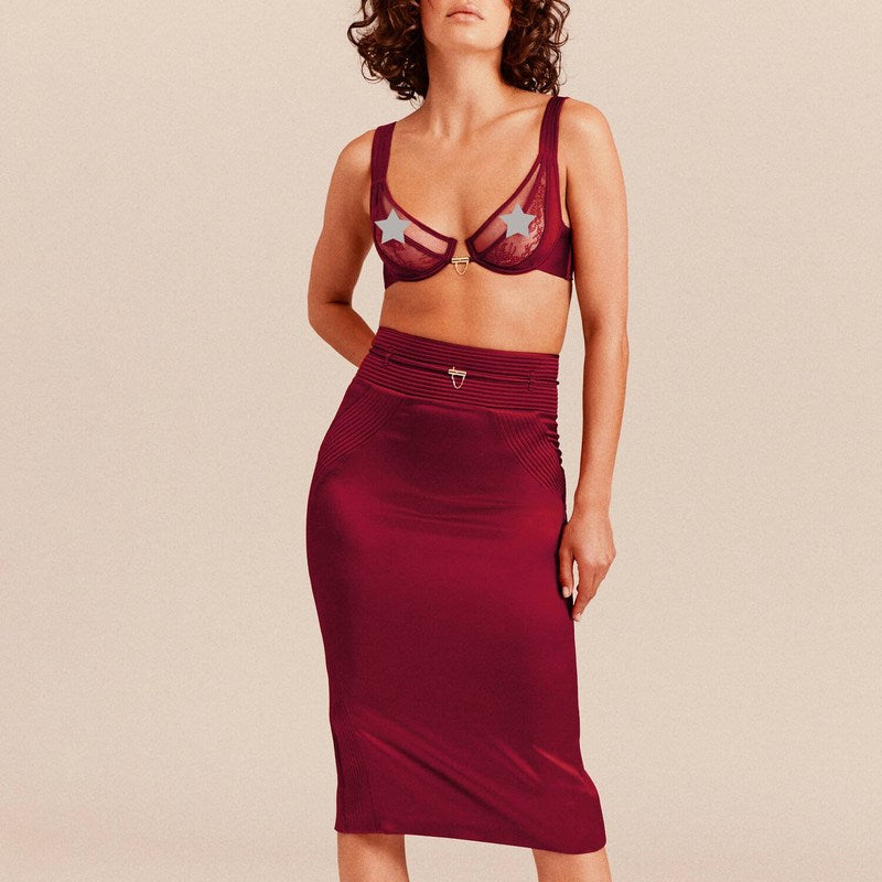 Saia midi de Seda Palace Red