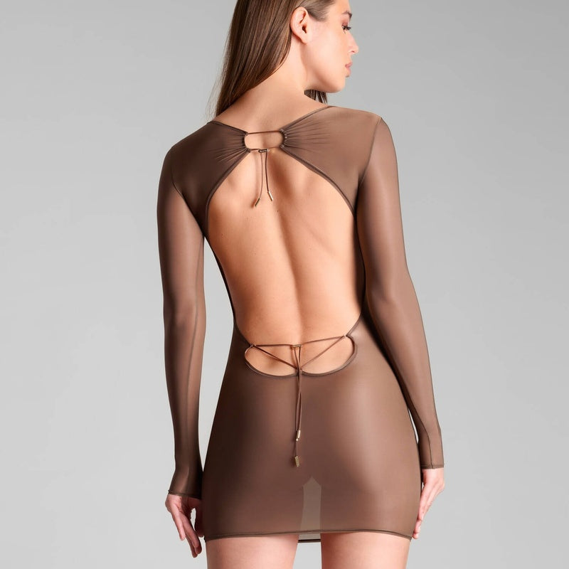Vestido curto com costas abertas French Kiss Light Moka