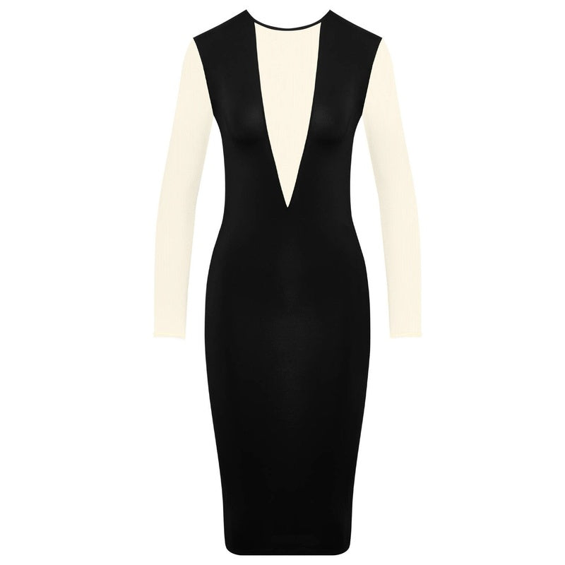 Vestido midi manga comprida Pure Tentation Noir Nude