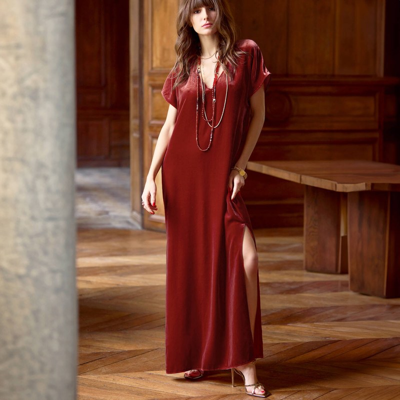 Lingerie Noturna Vestido de Veludo Veludo Borgonha