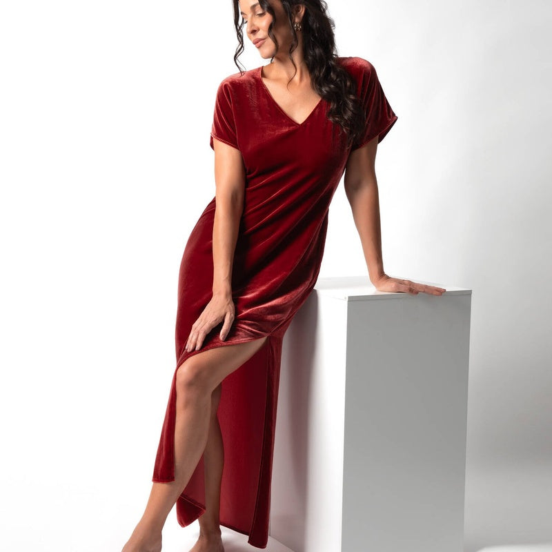 Lingerie Noturna Vestido de Veludo Veludo Borgonha
