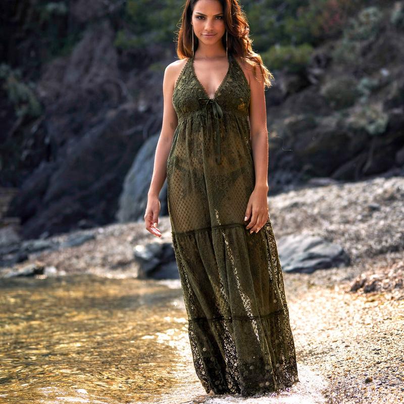 Lingerie Noturna Vestido longo de Renda Talia Bronze