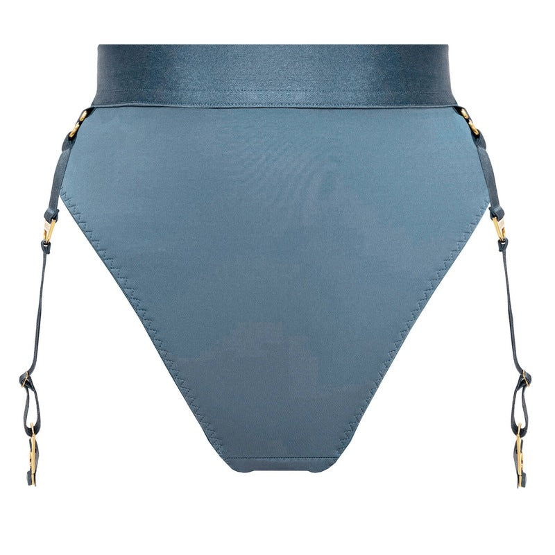 Calcinha Fio Dental cintura alta com Cinta-Liga Syra Denim
