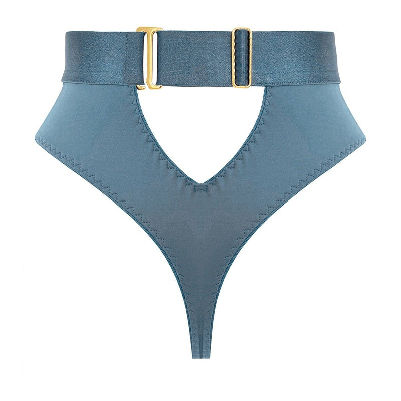 Calcinha Fio Dental cintura alta com Cinta-Liga Syra Denim