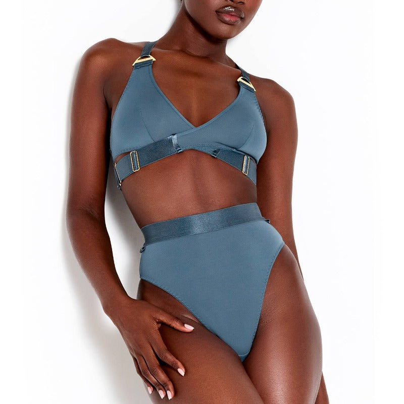 Calcinha Fio Dental cintura alta com Cinta-Liga Syra Denim