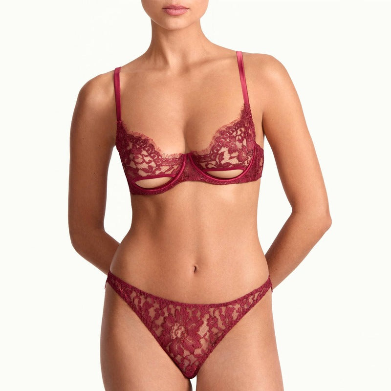 Calcinha Cueca Brasileira de Renda Naraya Borgonha