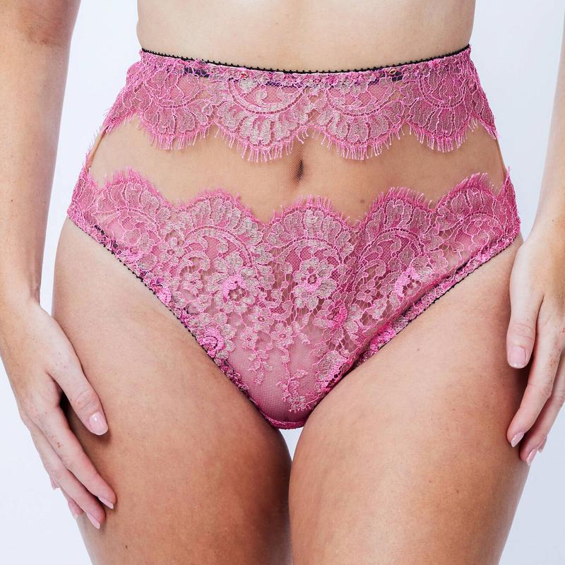 Calcinha Fio Dental de Renda cintura alta Amaya Pink