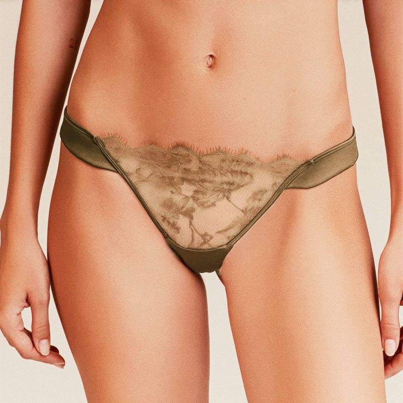 Calcinha Fio Dental de Seda e Renda Dahlia Street Bronze