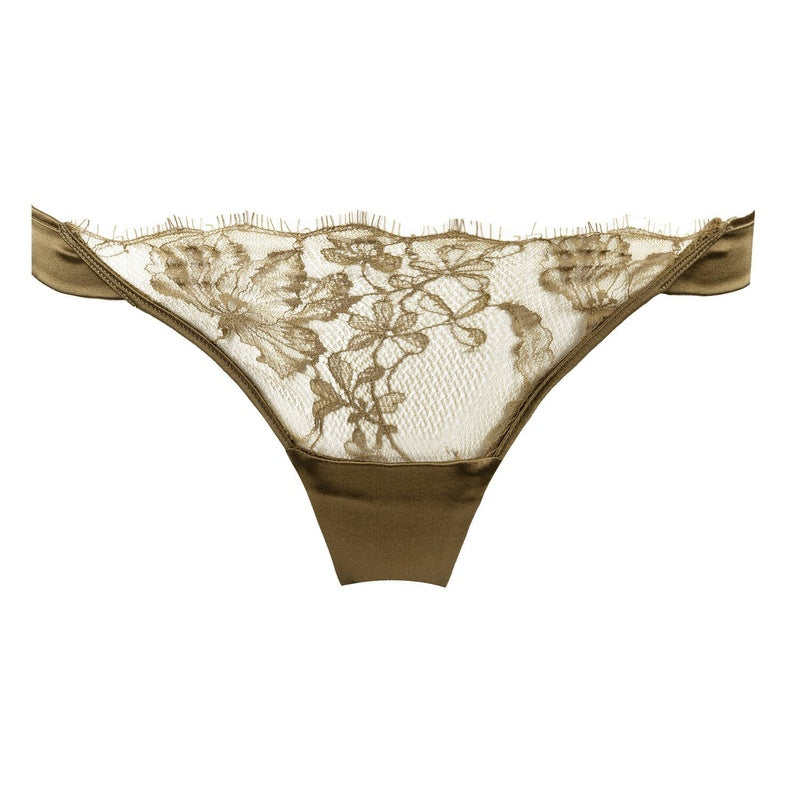 Calcinha Fio Dental de Seda e Renda Dahlia Street Bronze