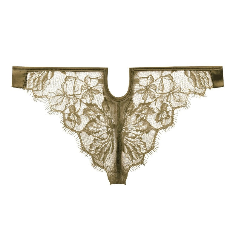 Calcinha Fio Dental de Seda e Renda Dahlia Street Bronze