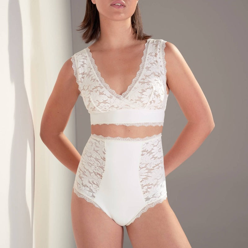 Calcinha modeladora de Renda cintura alta Nel Dentelle Écume